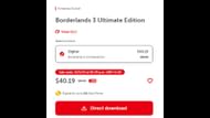 Borderland 3's Cyber Monday Deal price (Image via nintendo.com)